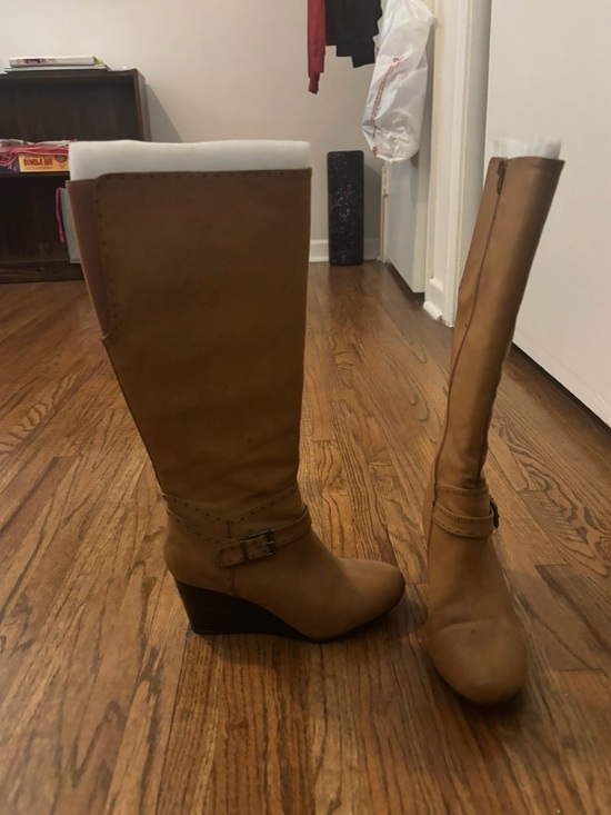 MIA Shoes - MIA Chestnut Tan Knee-High Wedge Boots